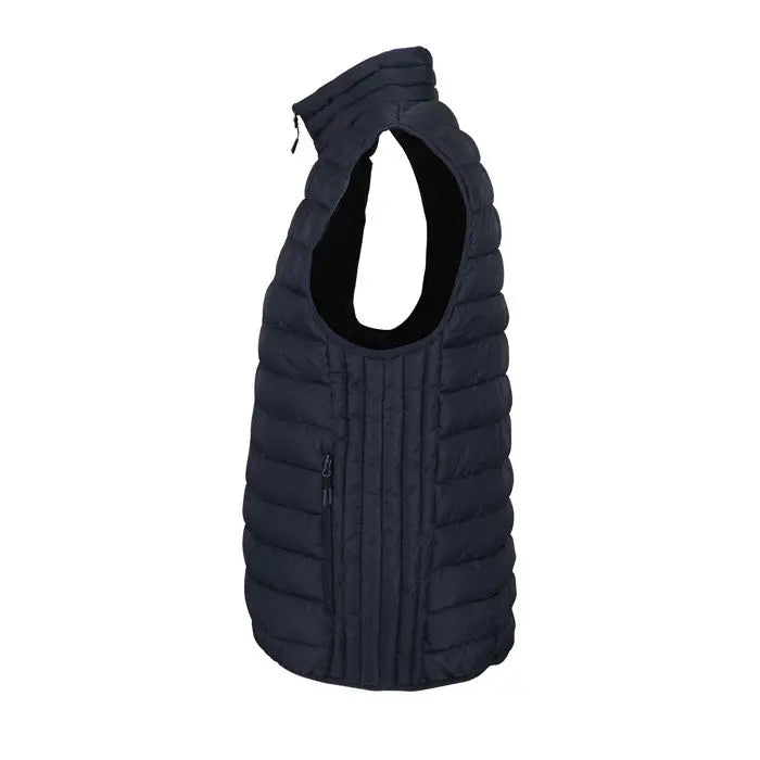 Vesta matașată albastru închis cu fermoar frontal și guler înalt pentru bărbați stream men bodywarmer