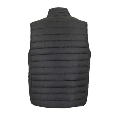 Black quilted puffer vest with high collar and horizontal stitching from stream men bodywarmer collection