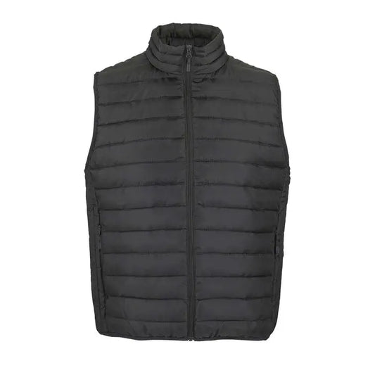 Vesta matlasată neagră model puffer stream men cu guler înalt și fermoar frontal pentru bărbați
