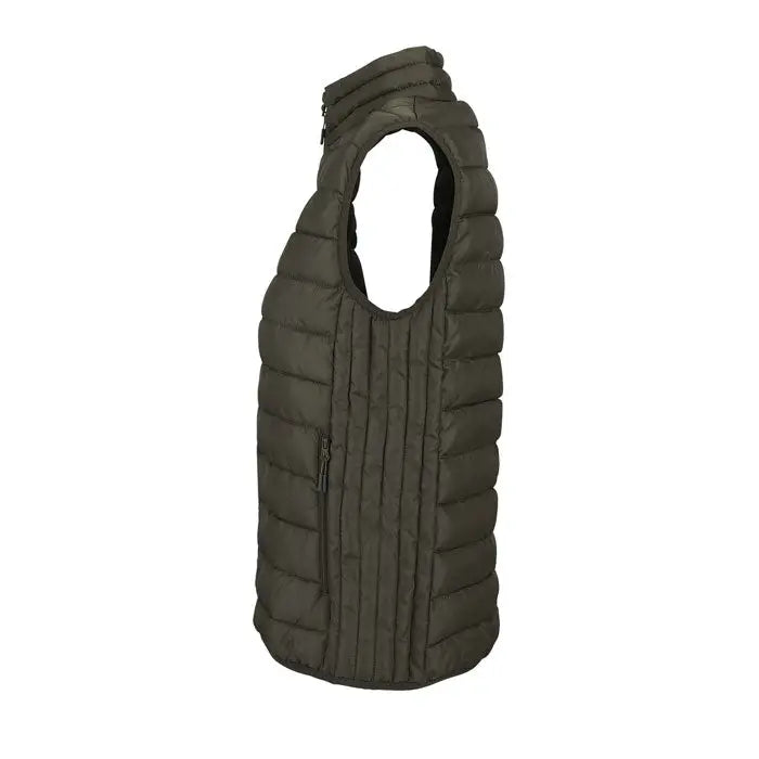 Vesta matașată olive green body incalzit cu guler înalt și buzunar lateral cu fermoar pentru femei stream