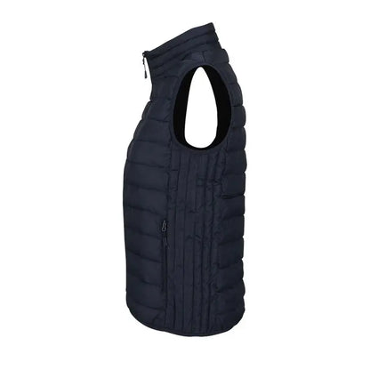 Vesta dark navy quiltata puffer cu guler inalt si fermoar frontal din colectia stream women body incalzit