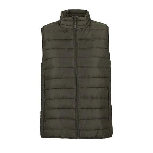 Vesta matlasata puffer olive inchis cu guler inalt si fermoar frontal din colectia stream women body incalzit