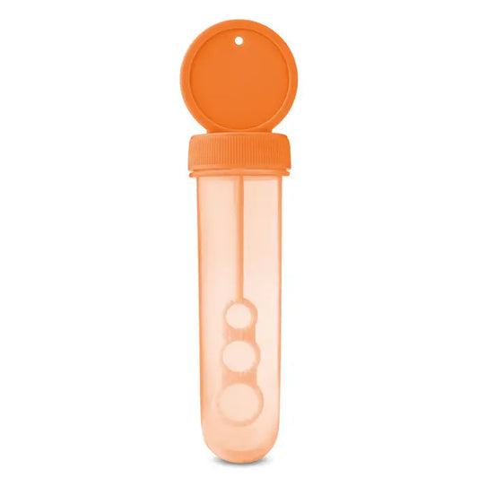 Suflanta cu bule orange din plastic cu capac asortat si trei bule circulare pentru suflat