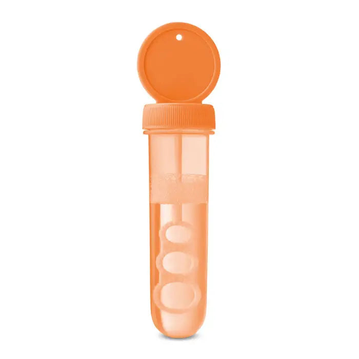 Suflanta cu bule din plastic portocaliu cu capac rotund si trei bule ovale pentru jocuri cu baloane