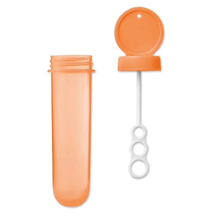 Suflanta cu bule din plastic portocaliu cu mâner alb și tub cilindric pentru depozitare