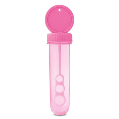 Suflanta cu bule roz din plastic cu capac rotund si trei cercuri pentru bule colorate