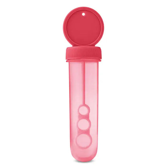 Suflanta cu bule roz din plastic cu capac si trei cercuri pentru suflat bule de sapun