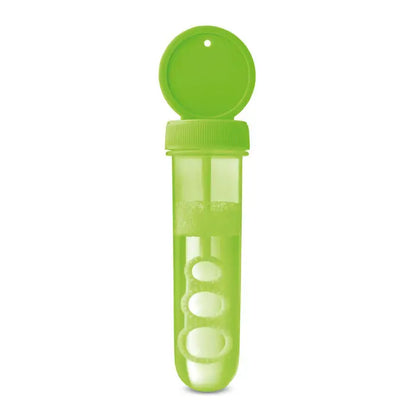 Suflanta cu bule verde lime din plastic cu capac circular si trei duze ovale pentru facut bule