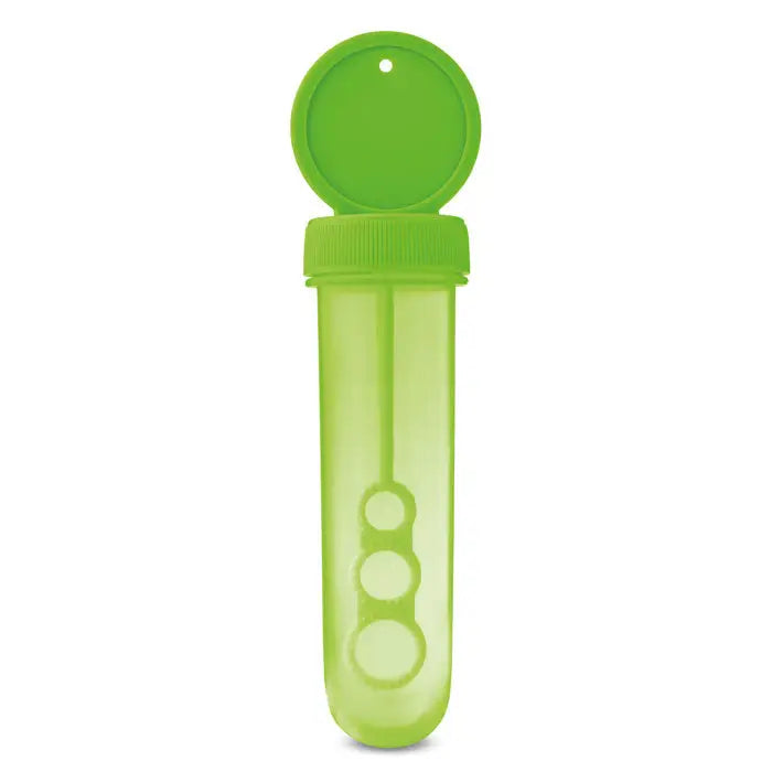 Suflanta cu bule lime din plastic cu capac si trei duze circulare pentru creat baloane de sapun