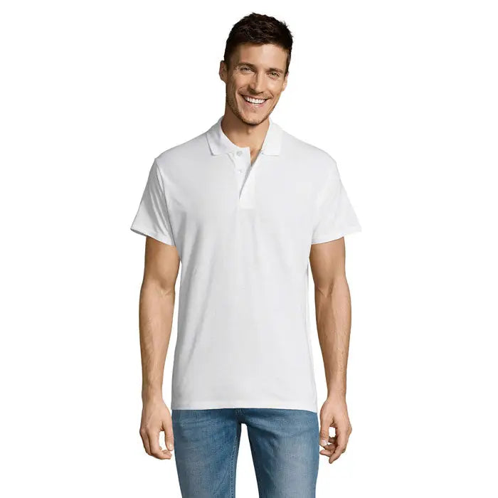 Tricou polo alb de bărbați summer ii cu mâneci scurte, guler clasic și fenta cu nasturi, 170g
