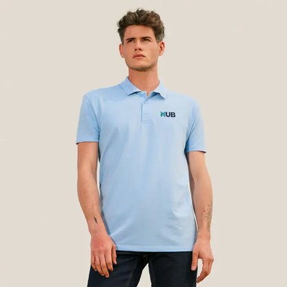 Tricou polo summer ii men albastru deschis cu tesatura texturata subtila si logo mic brodat pe piept