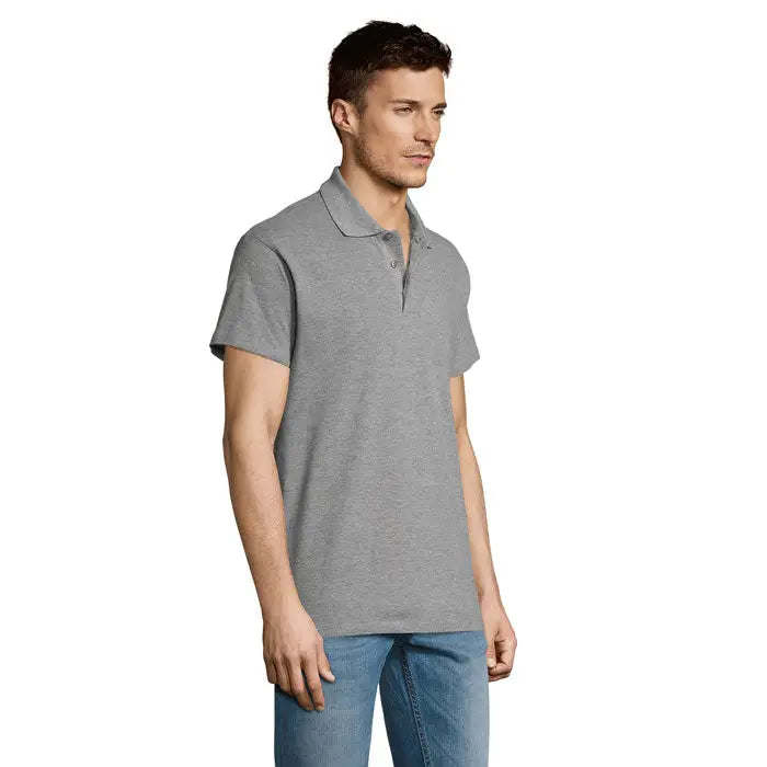 Tricou polo bărbați summer ii men gri melanj din bumbac 170g cu guler clasic și mâneci scurte