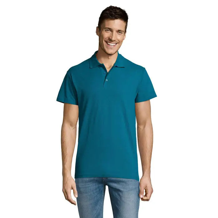 Tricou polo bărbătesc summer ii men de culoare teal cu guler clasic și mâneci scurte din material de 170g