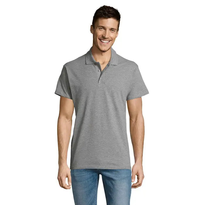 Tricou polo bărbătesc summer ii men polo 170g gri cu guler clasic și mâneci scurte din material heathered
