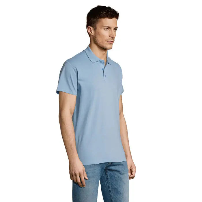 Tricou polo bărbați summer ii bleu deschis mâneci scurte cu guler clasic și nasturi, material 170g