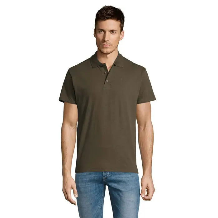 Tricou polo bărbătesc olive verde cu mâneci scurte din bumbac 170g model summer ii men cu guler clasic și nasturi