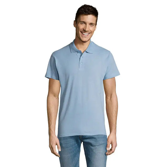 Tricou polo bărbătesc summer ii men albastru deschis cu mâneci scurte din bumbac 170g cu guler clasic