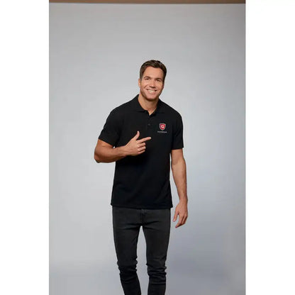 Tricou polo negru summer ii men 170g cu logo brodat rosu si alb pe piept