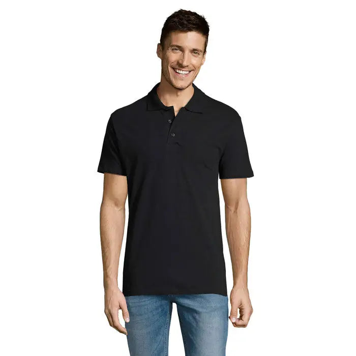 Tricou polo negru de bărbați summer ii men cu guler clasic și nasturi din bumbac 170g