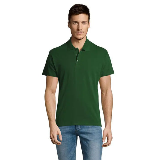 Tricou polo slim fit bărbătesc summer ii men culoare verde închis cu guler clasic și nasturi din material 170g
