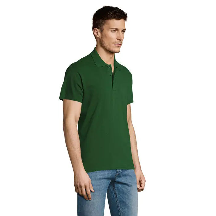Tricou polo bărbătesc summer ii men 170g verde închis cu mâneci scurte, guler clasic și nasturi