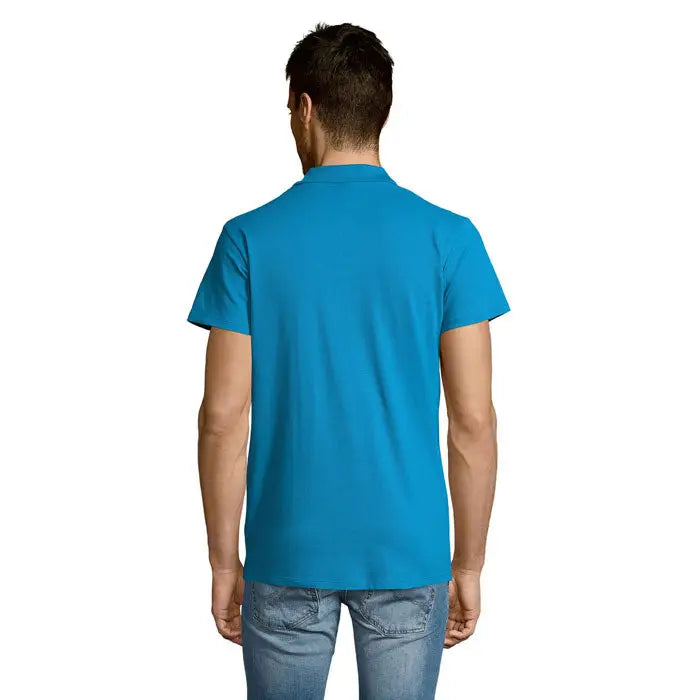 Polo albastru solid pentru bărbați summer ii cu mâneci scurte și guler clasic din material de 170g