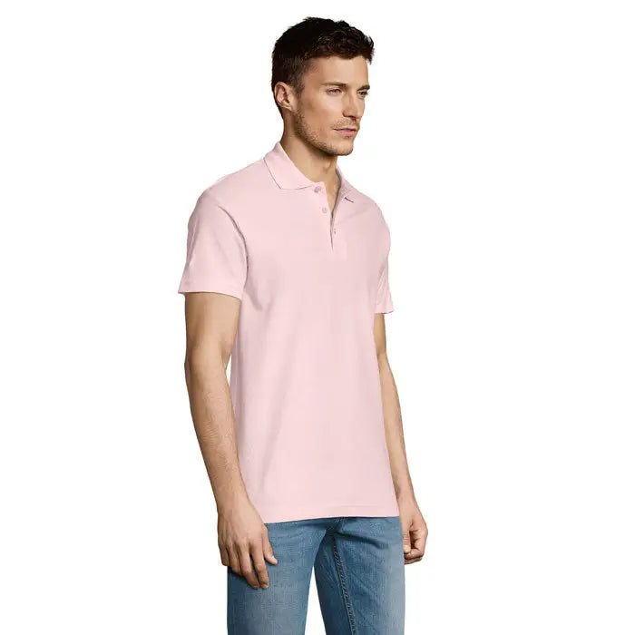 Tricou polo bărbați summer ii soft roz cu mâneci scurte, guler clasic și nasturi din material de 170g