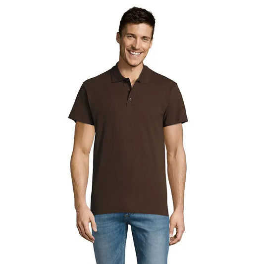 Tricou polo pentru bărbați summer ii men 170g maro închis cu mâneci scurte și guler clasic cu nasturi