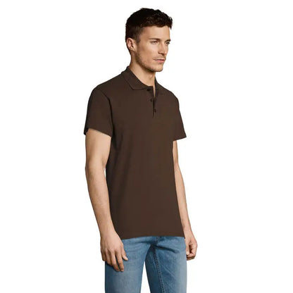 Tricou polo bărbați summer ii men maro închis cu mâneci scurte guler clasic și nasturi din material 170g