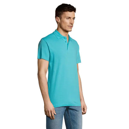 Tricou polo bărbați teal cu guler clasic și mâneci scurte din material de 170g pentru vară
