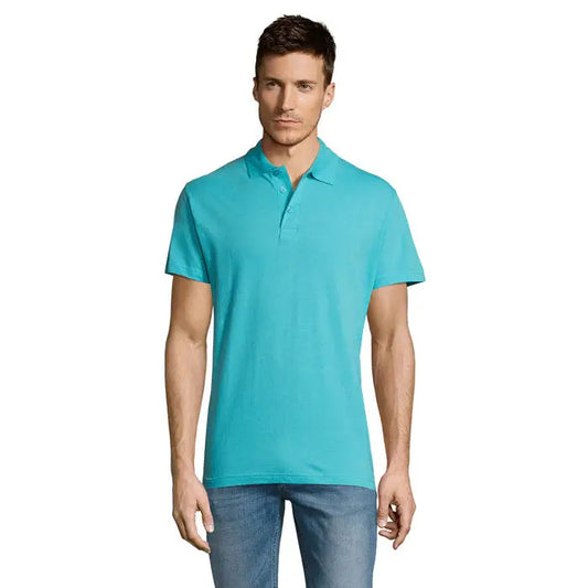 Tricou polo bărbați teal cu guler clasic și mâneci scurte din material de 170g pentru vară