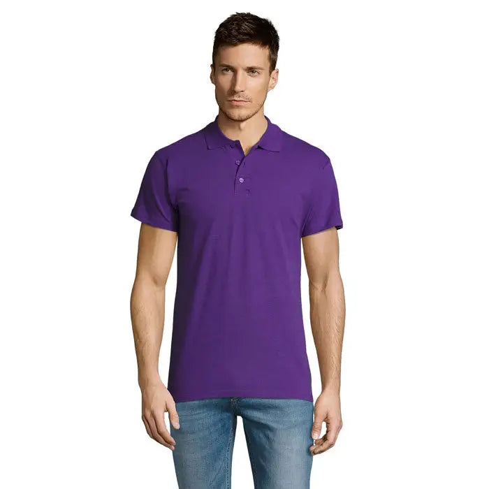 Tricou polo barbati summer ii mov cu maneci scurte guler clasic si nasturi din bumbac 170g