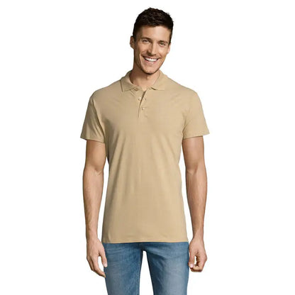 Tricou polo de bărbați beige summer II cu mâneci scurte, guler clasic și nasturi din bumbac 170g