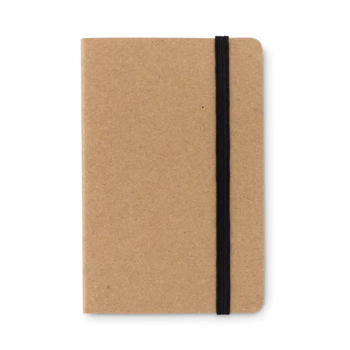 Suport card cu set de note minimalist maro din pluta cu banda elastica neagra pe spate
