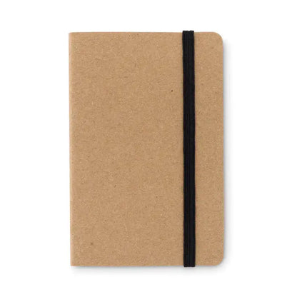 Suport card cu set de note minimalist maro din pluta cu banda elastica neagra pe spate
