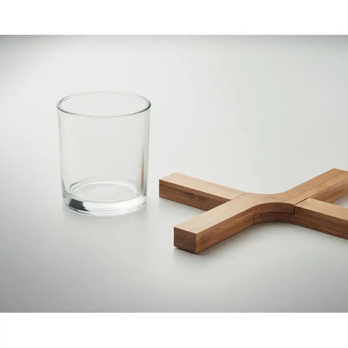 Clear glass tumbler cu baza robustă și margine rotunjită pentru suport de ghiveci pliabil din bambus
