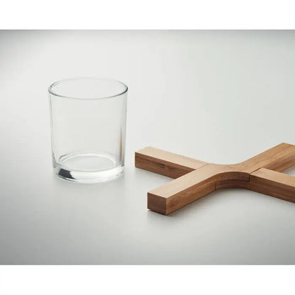 Clear glass tumbler cu baza robustă și margine rotunjită pentru suport de ghiveci pliabil din bambus
