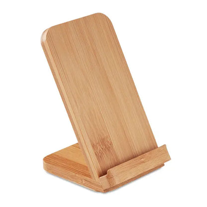 Suport de încărcare fără fir din bambus 5w cu design minimalist și nuanță maro deschis