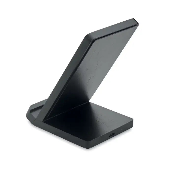 Suport de incarcare fara fir din bambus 5w cu design minimalist negru din lemn si port usb-c la baza