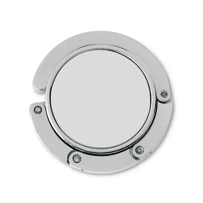 Suport geanta de mana circular cromat cu suprafata oglinda reflectorizanta si patru suruburi pentru birou