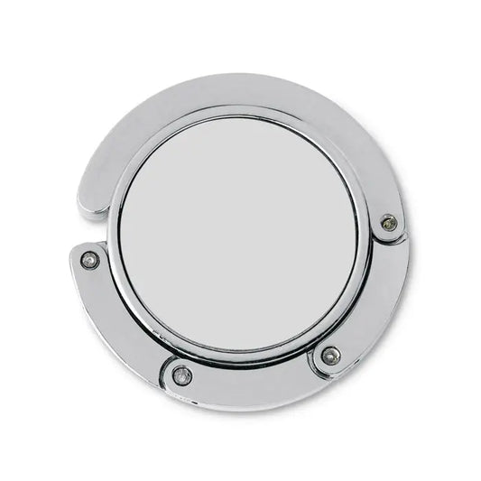 Suport geanta de mana circular cromat cu suprafata oglinda reflectorizanta si patru suruburi pentru birou