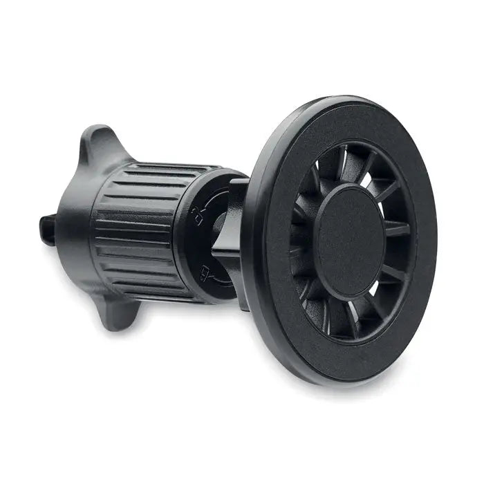 Suport magnetic pentru telefon negru din plastic cu prindere texturata si baza circulara cu ventuza pentru masina