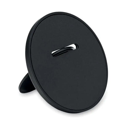 Suport magnetic pentru telefon negru circular cu design minimalist si inchidere magnetica argintie