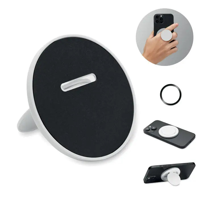 Suport magnetic pentru telefon circular alb negru cu inel magnetic pentru prindere sigura pe spate