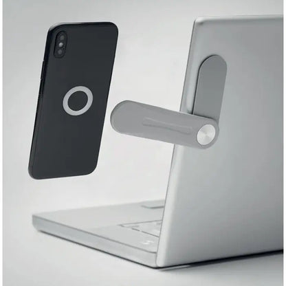 Suport magnetic pentru telefon argintiu cu design minimalist si finisaj mat pentru laptop si telefon