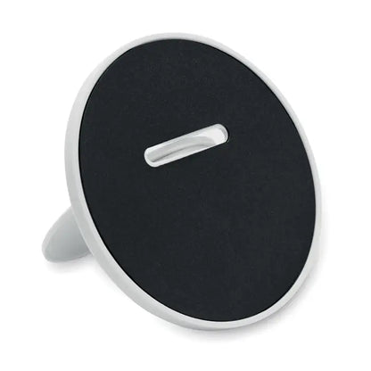 Suport magnetic pentru telefon negru cu margine alba si slot metalic argintiu pentru alinierea dispozitivului