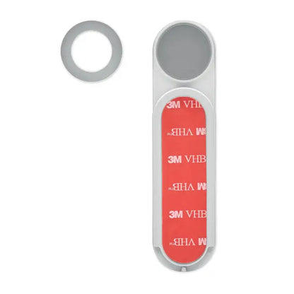Suport magnetic pentru telefon argintiu cu banda adeziva rosie 3m vhb si grip circular gri pe partea din spate