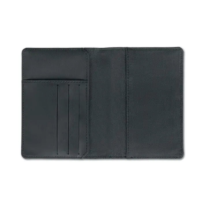 Suport pasaport 2 tonuri din piele neagra cu multiple sloturi pentru carduri si interior texturat