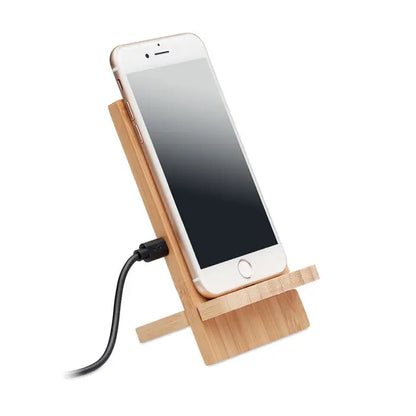 Suport pentru incarcare wireless 10w din bambus deschis, design minimalist, sustine iphone usor si elegant