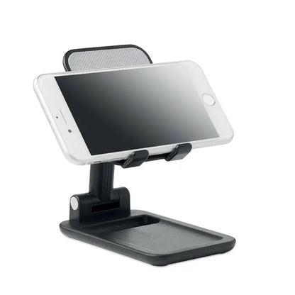 Suport pentru smartphone pliabil negru cu prindere texturata si baza plata ajustabila pentru telefon